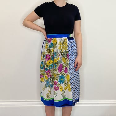 Wrap Skirt Size Medium Boho Wrap Around Skirt Summer Skirt Midi handmade One-of-a-Kind Upcycled Vintage Floral Print Skirt Ellemichelle 