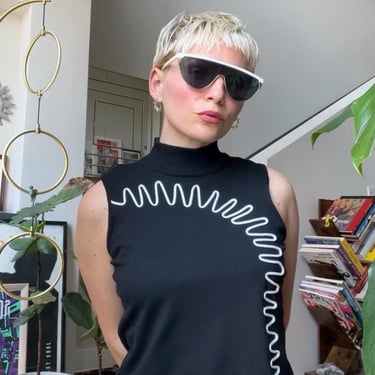VTG 90s Jamie Sadock Black Silk Squiggle Mockneck 