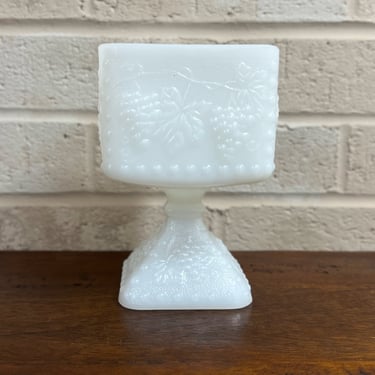 Vintage Square Milk Glass Pedestal Compote Bowl - Elegant and Unique Glassware 