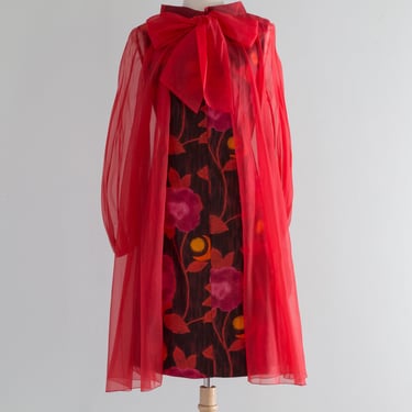 Fabulous 1960's Alice Shift Dress With Red Chiffon Outerlayer / Medium