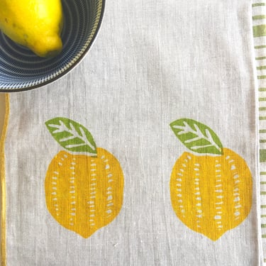 Lemon Dish Towel, linen tea towel, Citrus 