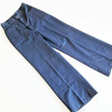 Vintage 70s Sailor Jeans 26 -  High Waist Wide Leg 1970s Cotton Trouser Pants Navy Blue - Boho Hippie Pants 