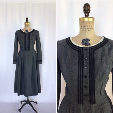 Vintage 50s dress | Vintage grey heather wool shirtwaist dress | 1950s J. L. F. Originals deadstock dress 