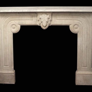 Art Deco 1920s Carved Marble Mantel with Geometric Details