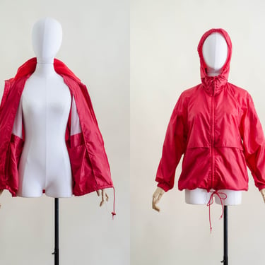 red hooded jacket | 80s 90s vintage Eddie Bauer waterproof raincoat windbreaker unisex jacket 