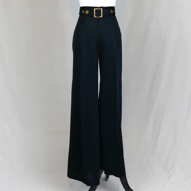 70s Black Wide Leg Pants - 27