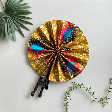 Handmade African Red, Blue, & Yellow Foldable Small Fan