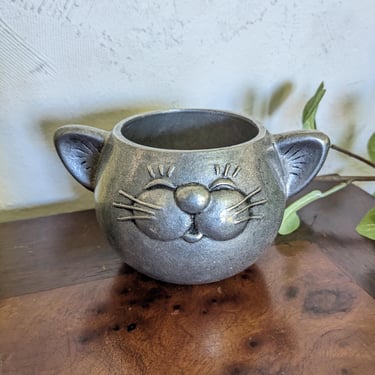 Vintage Wilton Pewter Cat Face Cup Mug 