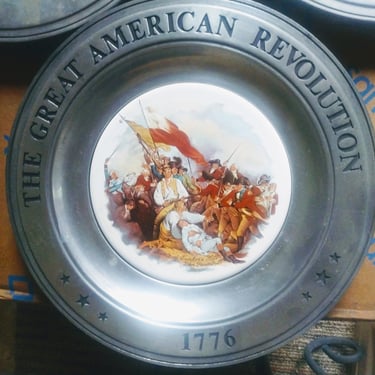 4 VINTAGE American Revolution Pewter Plates Set of 4, Home Decor 