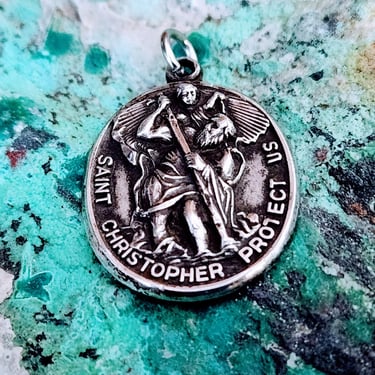 Sterling St Christopher Medal~Vintage Religious Pendant 
