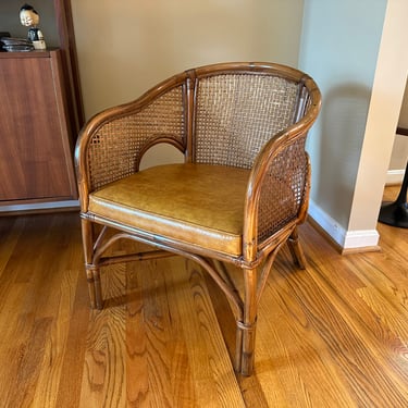 Mid Century Wicker / Cane Chair with leather seat, circa 1960’s 