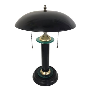 Postmodern Kovac Flying Saucer Black Metal Glass Lacquered Brass Desk Table Lamp 
