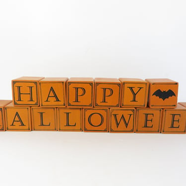 Vintage Happy Halloween Wood Blocks - Halloween Letters Wood Cubes Blocks 