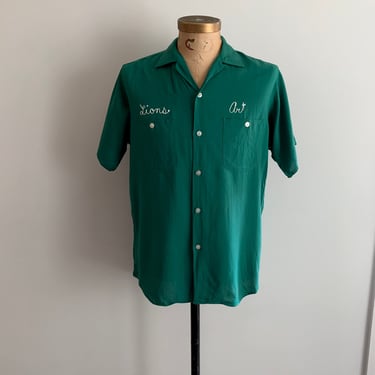 Kelly green rayon bowling bf shirt 1950s-size M 