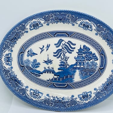 Vintage Oval Platter 11 3/4" x 9"  EIT Blue and  White  Blue Willow England- Great Condition- 