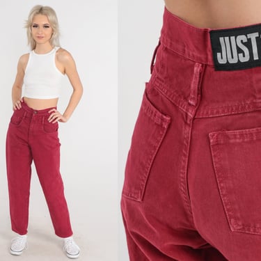 Red Mom Jeans -- High Waisted Red Tapered Mom Jeans 90s Jeans High Waist Denim Slim 1990s Vintage Jeans Extra Small xs 