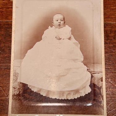 Antique Photo Cabinet Card Photograph Victorian Baby Baptism Portrait Baptismal 