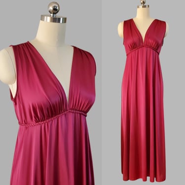 1970s Greek Goddess Nightgown in Burgundy - 70s Lingerie - 70s Women's Vintage Size Medium/Large 