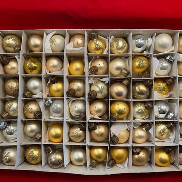 vintage Christmas ornaments Czech Republic gold glitter miniature feather tree balls 