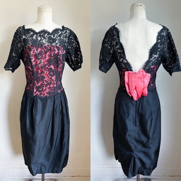 Vintage 1960s Black Lace Overlay Dress / XS 
