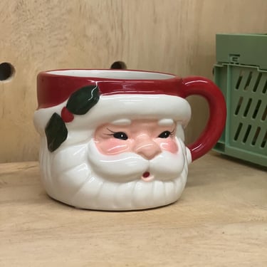 Handmade  Christmas Ceramic Santa Coffee Mug or Cup Food Safe and Candle Safe - Handcrafted Handpainted Pottery 