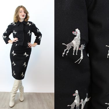 1960s POODLE embroidered SUIT small | new fall 