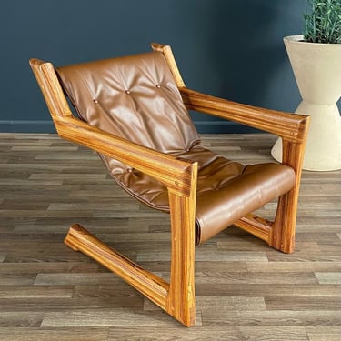 Mid-Century Modern Cantilever Zebra Wood & Leather Lounge Chair c.1970’s 