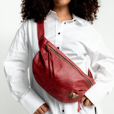 Aged Red Leather Owl Pinacolada Belt Bag