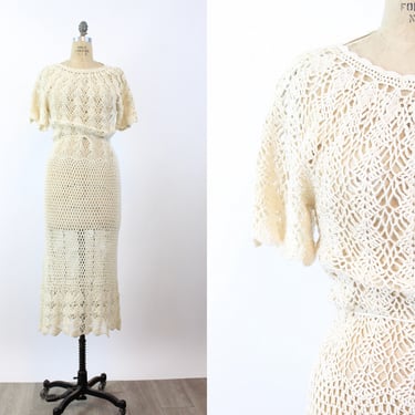 1930s IVORY knit dress small | new winter 