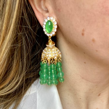 Mogul Green Glass & Gold Chandelier Earrings