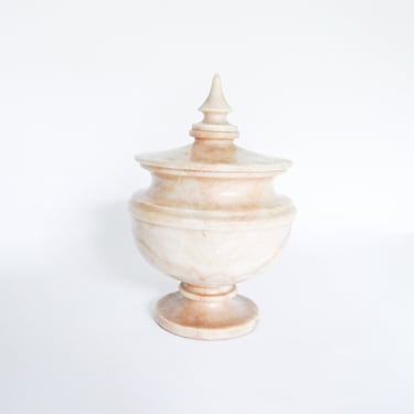 Pink Lidded Marble Alabaster Canister Jar Dish Vintage Antique 