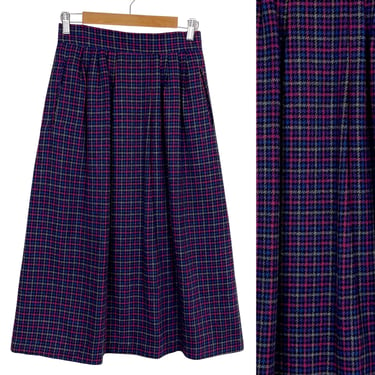 Vintage 1980s high waisted pleated plaid skirt - size medium 
