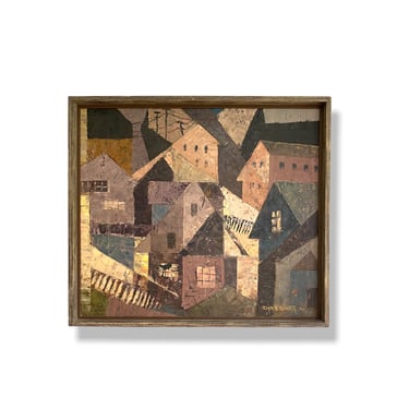 1965 Cubist Cityscape painting on Canvas, signed