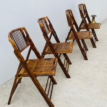 Tortoise Bamboo Folding Chairs with Cushions