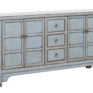 Long 4 Door 3 Drawer Blue Cabinet Sideboard by Terra Nova Designs Los Angeles 
