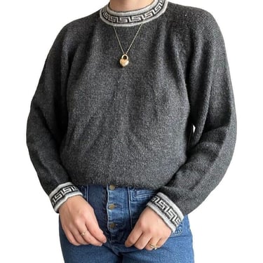 Vintage Hand Knit Womens Peruvian Alpaca Pullover Hippie Crewneck Sweater Sz L 