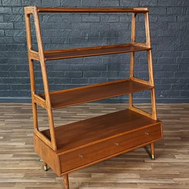 Mid-Century Modern 4-Tier Sculpted Walnut Bookshelf, c.1960’s 