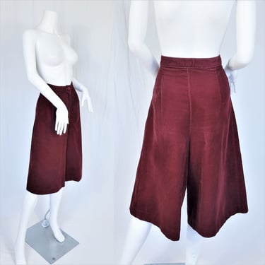 1970's Burgundy Corduroy Cotton Gaucho Pants I Sz Lrg I W: 31