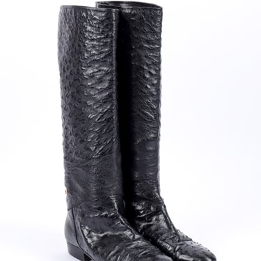 Black Ostrich Leather Riding Boots