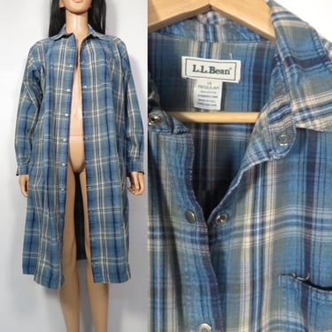 Vintage 90s LL Bean Plus Size Grunge Cotton Plaid Snap Dress With Pockets Made In USA Size 16 XL 
