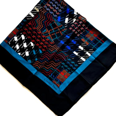 Vintage Christian Dior Silk Scarf // Navy Blue Graphic Starburst Scarf 