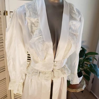 Vintage 30s/40s White Dressing Gown/ Dress Satin n Lace Old Hollywood Beauty S/M 