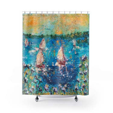 Sailboat Ocean Shower Curtain ~ Colorful Sailboats Shower Curtain ~ Shower Curtain ~ Beach House ~ Nautical Shower Curtain ~ Bright Sailboat 