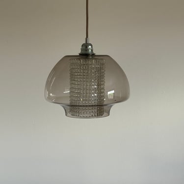 Elegant Vintage Dark Glass Pendant Lamp / Hanging Light / Mid Century Modern Lighting / Retro Home Decor / Yugoslavia / 1970s 