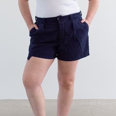 Vintage 34 35 Waist Navy Blue Cotton Pleat Shorts | Unisex Chino style | S062 