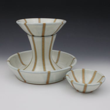 Light Blue and Beige Striped Scorpion Bowl / Chip and Dip 