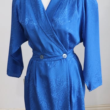 Vintage 1980s Sears Embossed Midi Dress Cobalt Blue Size 5/6 (Small) 