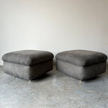 70's Postmodern Upholstered Ottomans on Casters - a Pair 