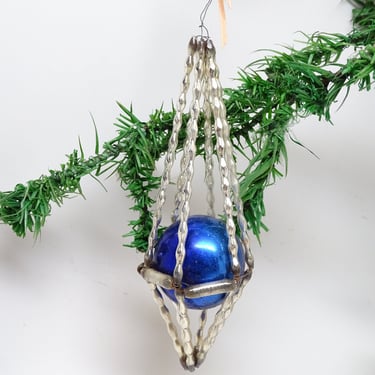 Antique Mercury Glass Beads Christmas Tree Ornament, Vintage Beaded Holiday Decoration 
