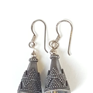 Sterling Bali Earrings~Sterling 925 Dangle Earrings~Bali Silver Focal Beads~Trumpet Beads~Sterling Earwires Handmade Jewelry~JewelsandMetals 